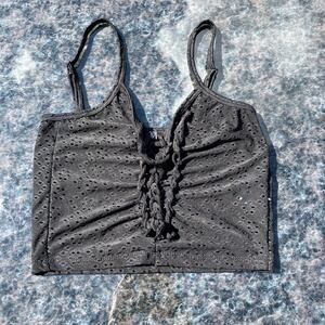 Black eyelet lace up cropped cami Current Mood Dolls Kill goth grunge lolita